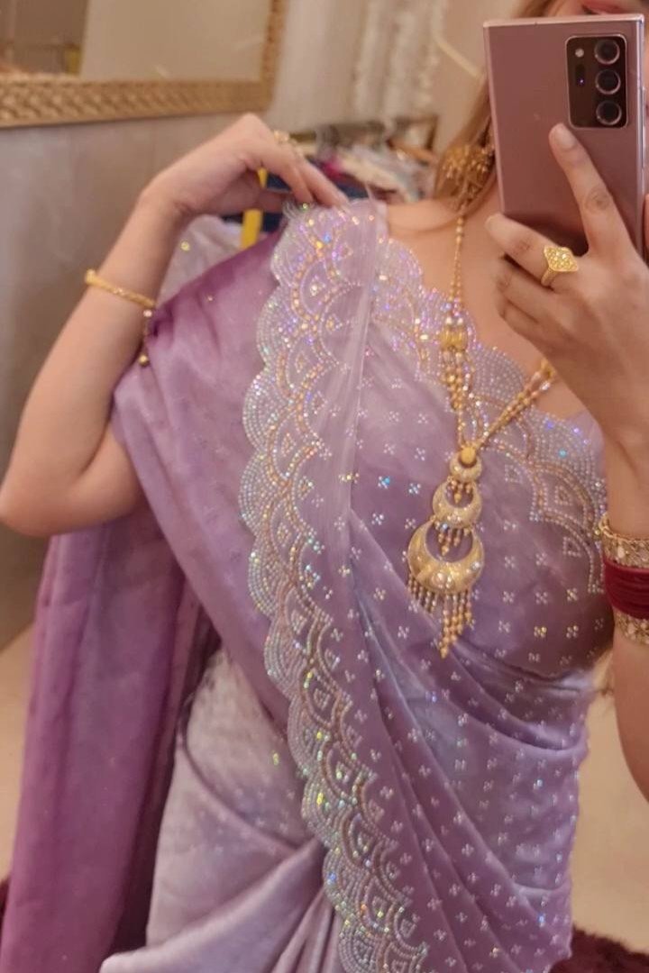 Premium Jimmy Choo Fabric Party Saree (Lavender)