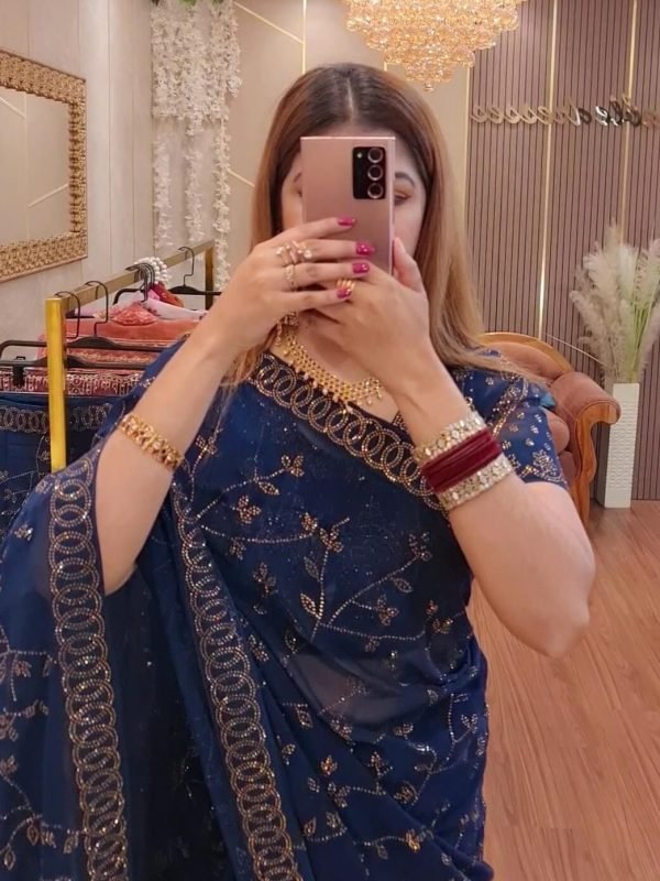 Premium Jimmy Choo Stone Work Party Saree (Blue-3)