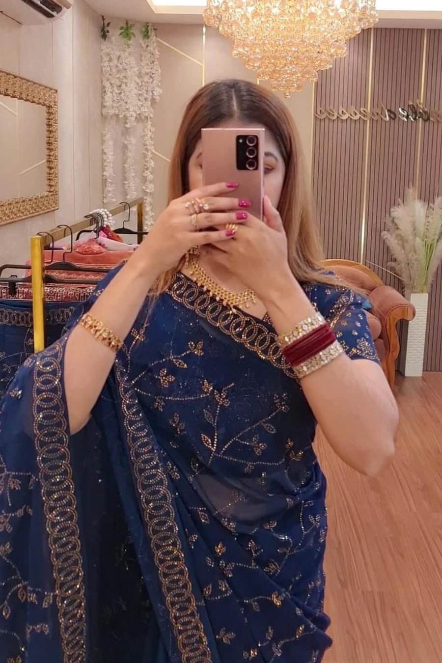 Premium Jimmy Choo Stone Work Party Saree (Blue-3)