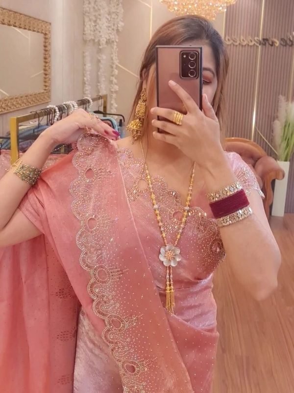 Premium Jimmy Choo Stone Work Party Saree (Pink)
