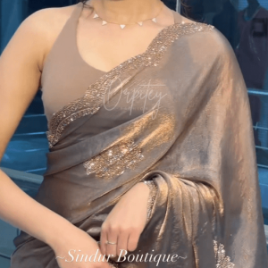 Premium Indian Stone Work Party Saree (Antique Gold)