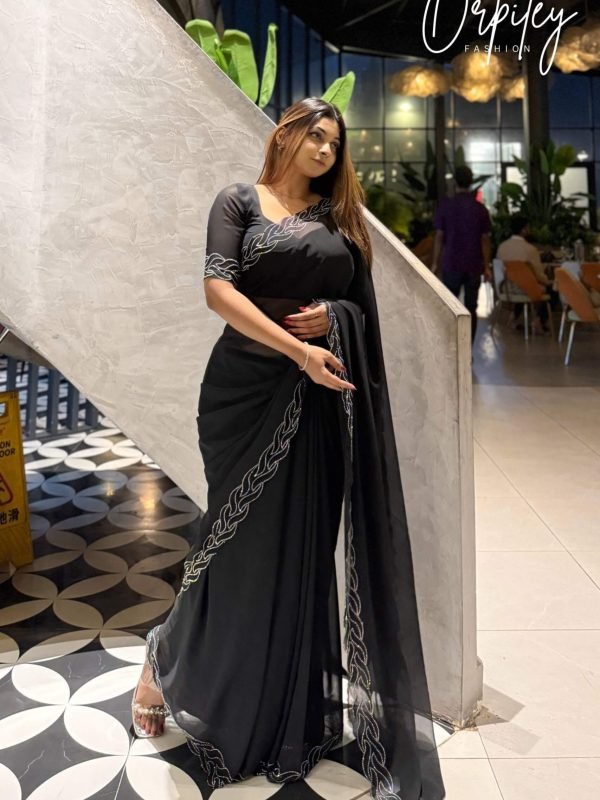 Premium Classical Stone Work Party Saree (Black)